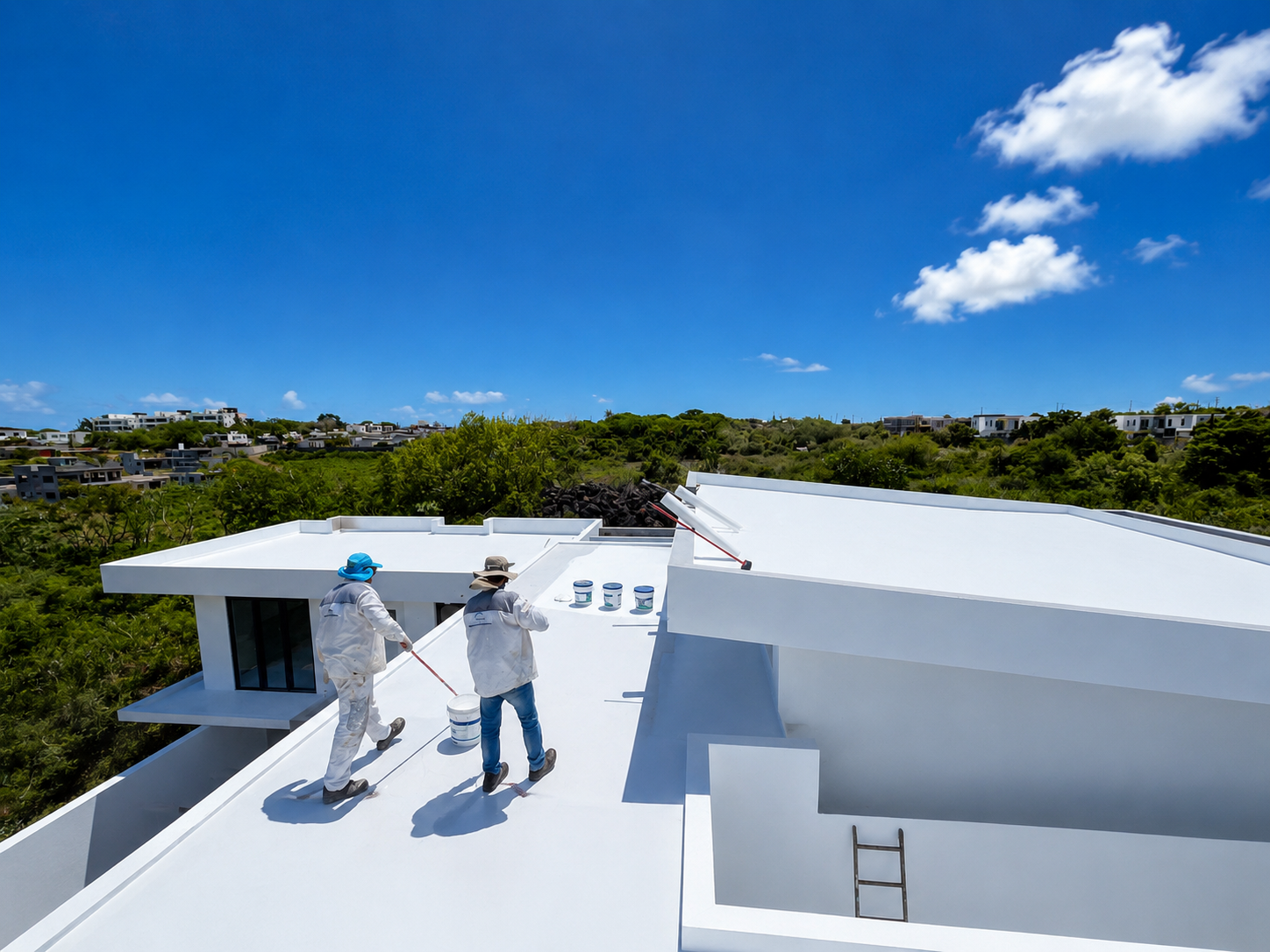 Vue drone d'une toiture-terrasse étanchéifiée à Maurice
